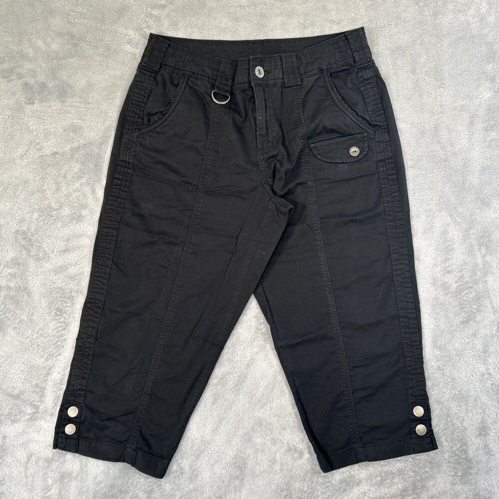 Style & co. Cargo Capri Pants Womens 8 Black Stretch Utility Pockets Casual
